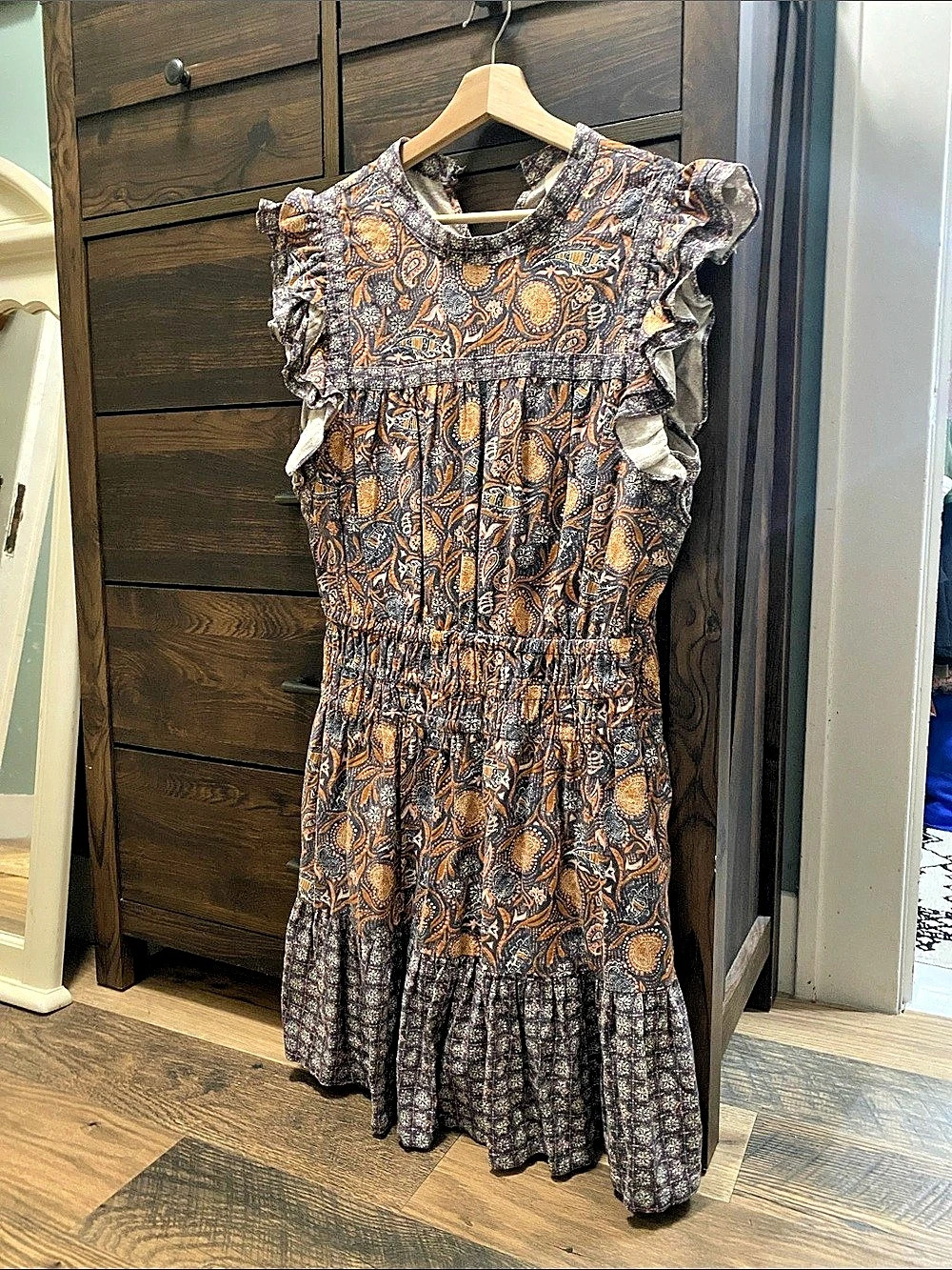 Universal Thread Paisley Mini Dress in Blue & Orange Size Large Like New